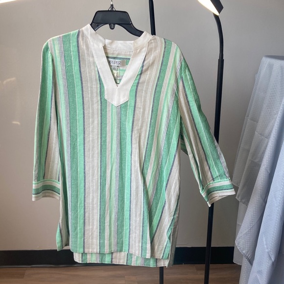 Kasper Tops - Kasper top print stripes pattern blouse linen blend career business casual L